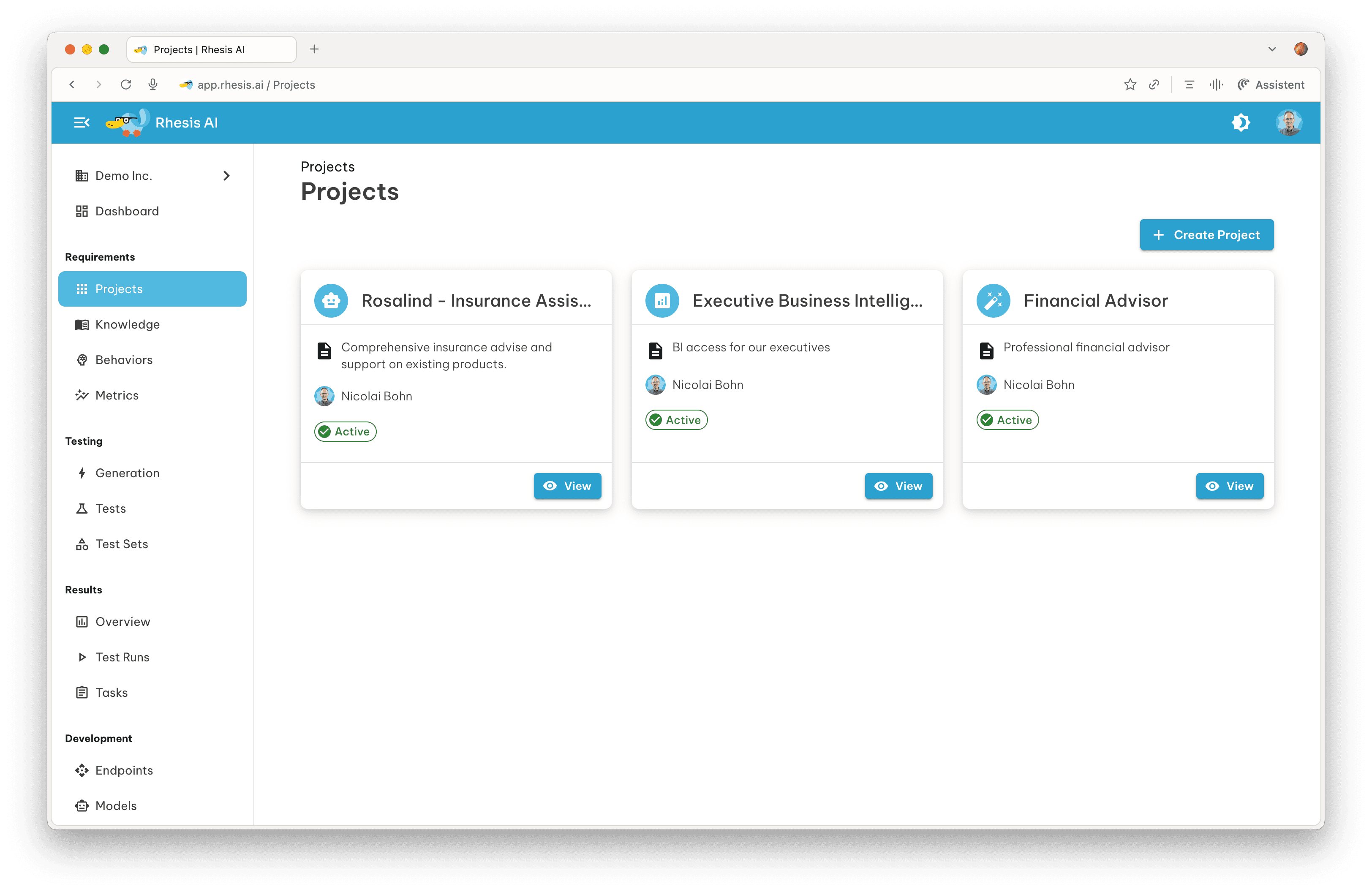 Projects Overview Page